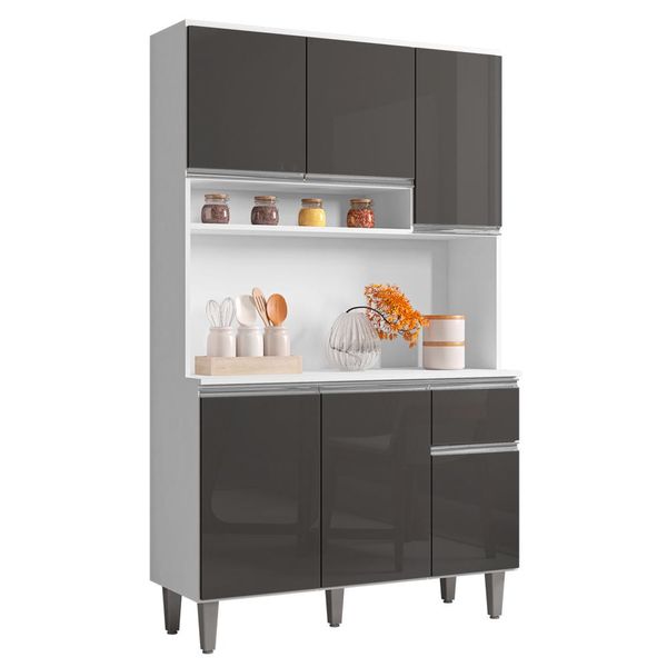 Kit Cozinha Compacta Márcia 105cm Com 6 Portas e 1 Gaveta Branco Cinza Escuro - Desk Design