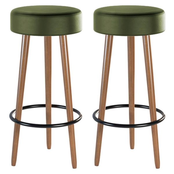 Kit 02 Banquetas Cozinha Londres Estofada D-33 com Pés de Madeira Couríssimo Verde - Desk Design