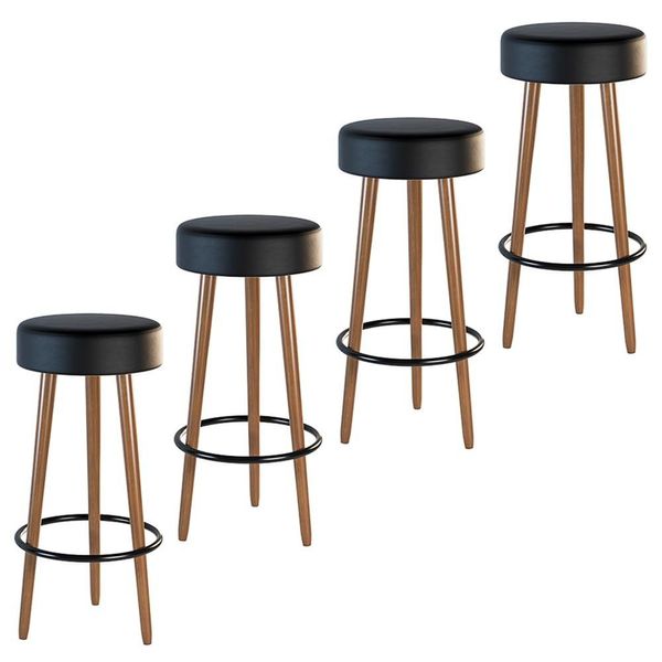 Kit 04 Banquetas Cozinha Londres Estofada D-33 com Pés de Madeira Couríssimo Preto - Desk Design