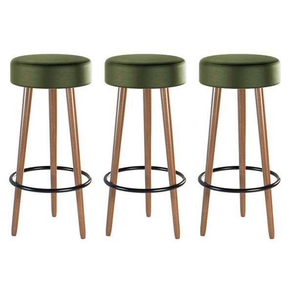 Kit 03 Banquetas Cozinha Londres Estofada D-33 com Pés de Madeira Couríssimo Verde - Desk Design