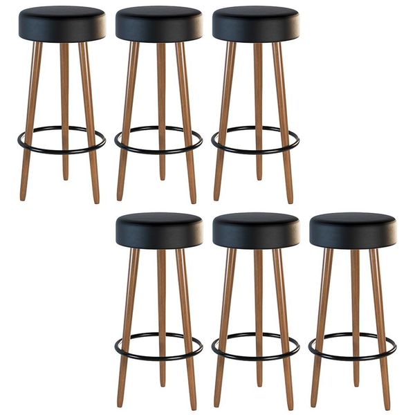 Kit 06 Banquetas Cozinha Londres Estofada D-33 com Pés de Madeira Couríssimo Preto - Desk Design