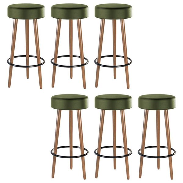 Kit 06 Banquetas Cozinha Londres Estofada D-33 com Pés de Madeira Couríssimo Verde - Desk Design