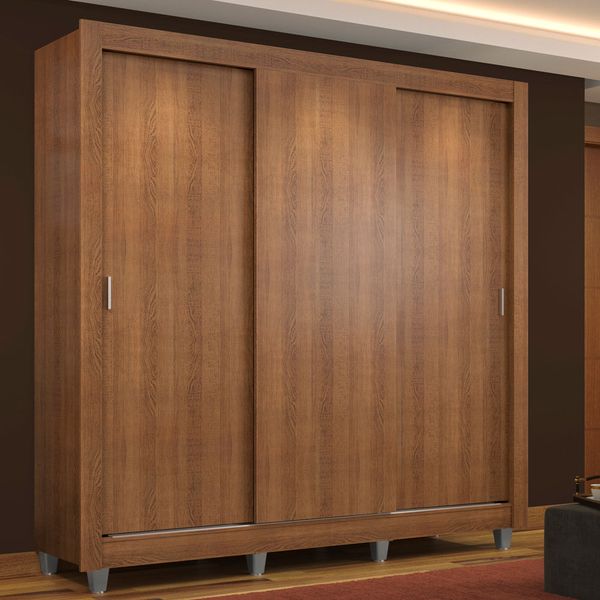 Guarda Roupa Casal Madesa Mônaco 3 Portas de Correr com Pés Rustic Cor:Rustic