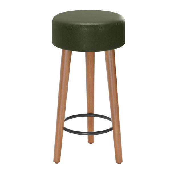 Banqueta Baixa Cozinha Paris Estofada D-33 com Pés de Madeira Rosqueáveis Corano Verde - Desk Design