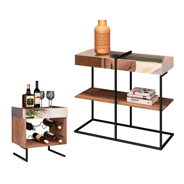 Conjunto Aparador e Adega Decorativa Industrial Espelhada Demolição - Desk Design