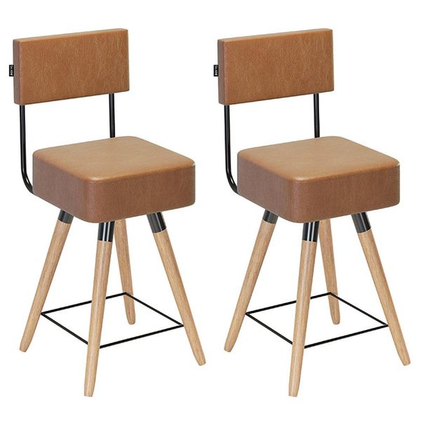 Kit 02 Banquetas Cadeiras Decorativas Barcelona 73cm com Encosto Corano Amarula - Desk Design