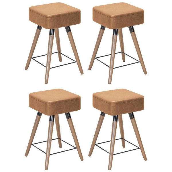 Kit 04 Banquetas Baixas Decorativas Rio 50x32cm com Pés Palito Corano Amarula - Desk Design