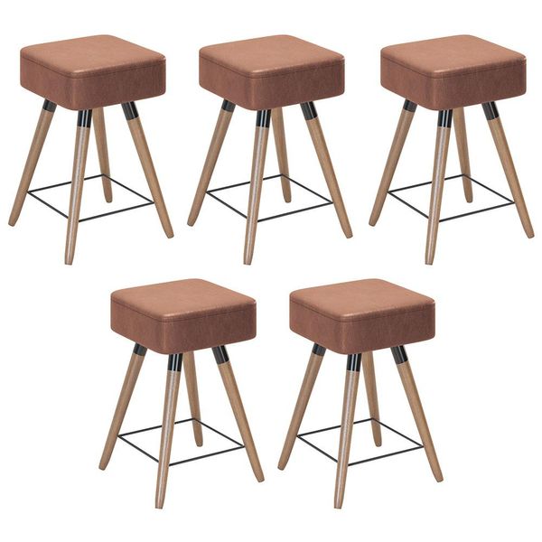 Kit 05 Banquetas Baixas Decorativas Rio 50x32cm com Pés Palito Corano Coffee - Desk Design