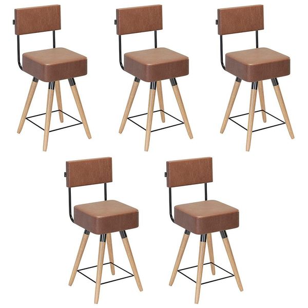 Kit 05 Banquetas Cadeiras Decorativas Barcelona 73cm com Encosto Corano Coffee - Desk Design