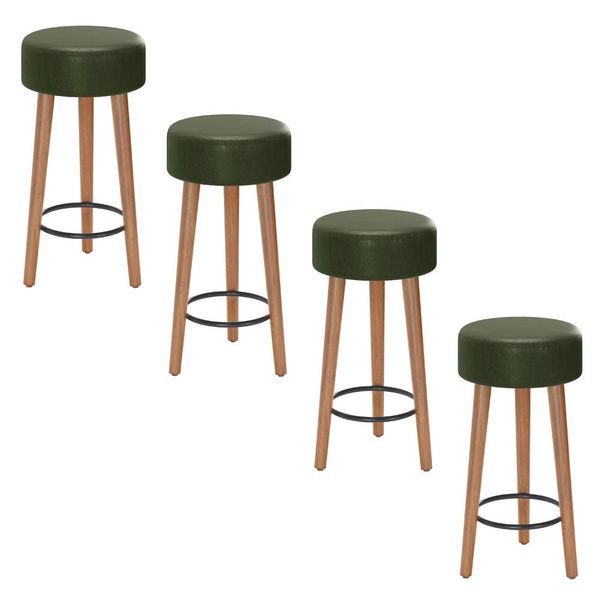 Kit 04 Banquetas Baixa Cozinha Paris Estofada D-33 Pés de Madeira Rosqueáveis Corano Verde - Desk Design