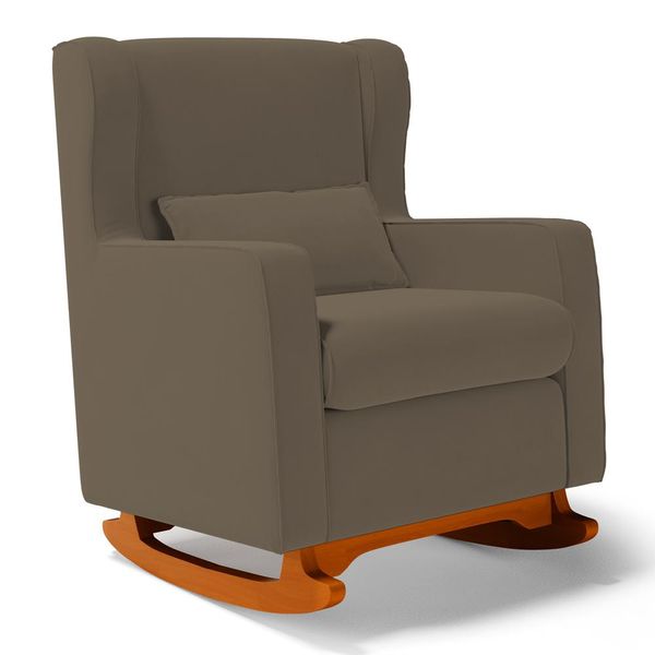 Poltrona de Amamentação e Descanso Zoe com Base Balanço Suede Capuccino - Desk Design