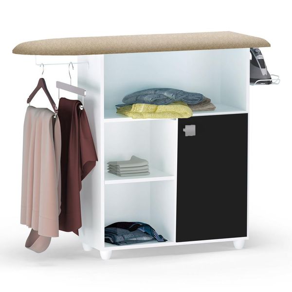 Tábua de Passar Roupa Multiuso Gabinete Mariana 01 Porta Branco Preto - Desk Design