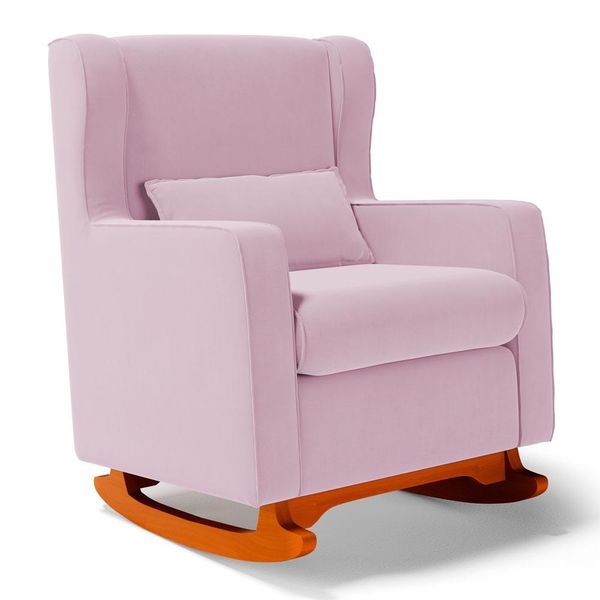 Poltrona de Amamentação e Descanso Zoe com Base Balanço Suede Rosa Bebê - Desk Design