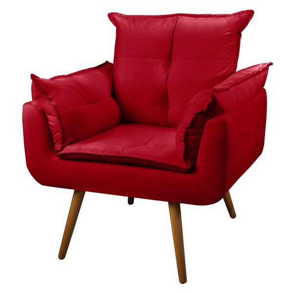Poltrona Decorativa Sala de Estar Recepção Vicky Pés Palito Suede Vermelho - Desk Design