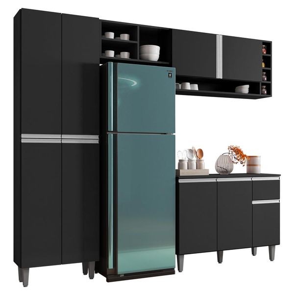 Cozinha Modulada Completa Vanessa 5 Peças 230cm Preto Fosco - Desk Design