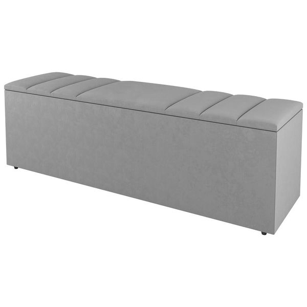 Calçadeira Baú Queen Size Grace 160cm Suede Cinza Claro - Desk Design