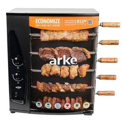 Churrasqueira Rotativa a Gás Arke Suporta até 1.5 kg AGR-05 - Bivolt Preto