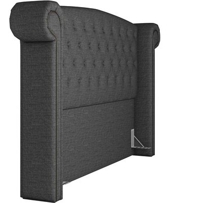 Cabeceira Cama Box King com Tachas 195 cm Sofia P05 Linho Cinza Escuro - Lyam Decor