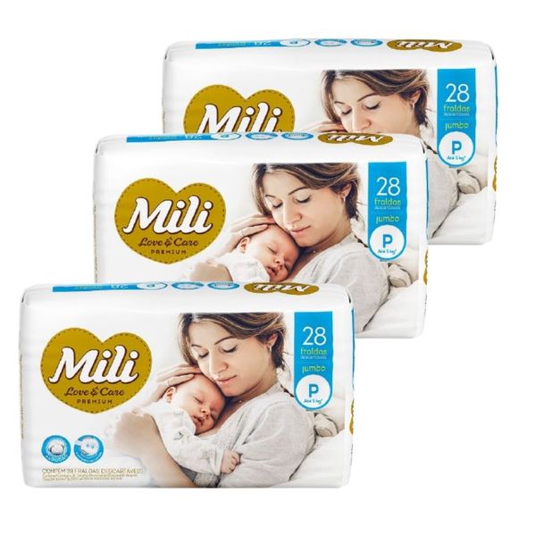 Fralda Descartável MILI  Love & Care Tam: P  3 pacotes c/ 28