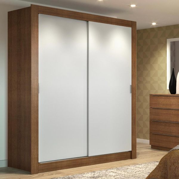 Guarda-Roupa Solteiro Madesa Dallas 2 Portas de Correr 2 Gavetas Rustic/Branco Cor:Rustic/Branco