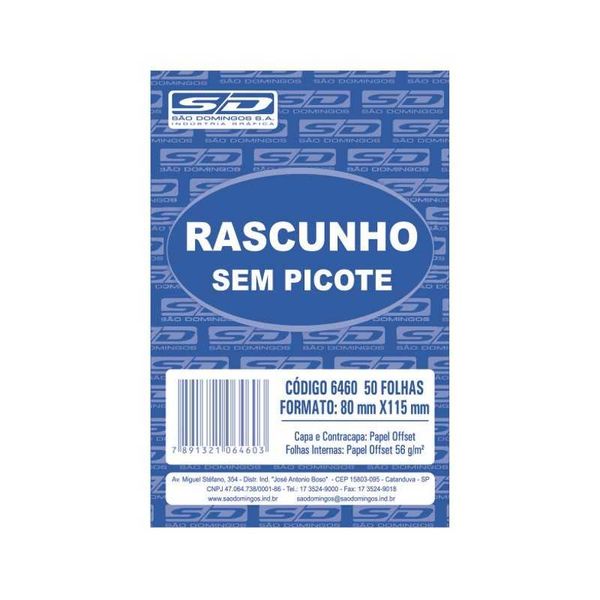 BLOCO RASCUNHO S/PAUTA 80X115 50FLS SAO DOMINGOS