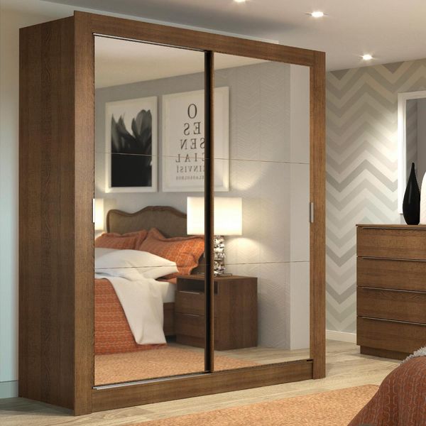 Guarda-Roupa Solteiro Madesa Dallas 2 Portas de Correr de Espelho 2 Gavetas Rustic Cor:Rustic