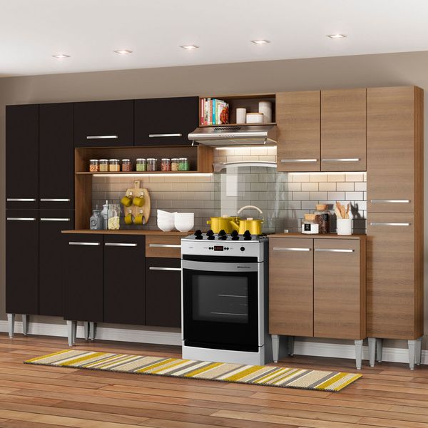 Cozinha Completa Madesa Emilly Joy com Armário e Balcão 15 Portas 1 Gaveta Rustic/Preto Cor:Rustic/Preto