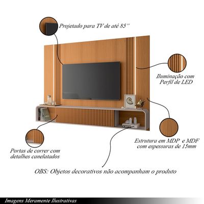 Home Suspenso Decorativo Rennes MDF/MDP c/LED para TV até 85 Polegadas Cinamomo/Off White G26 - Gran Belo
