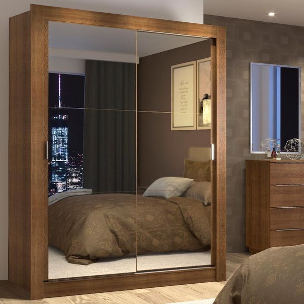 Guarda-Roupa Solteiro Madesa Denver 2 Portas de Correr de Espelho Rustic Cor:Rustic