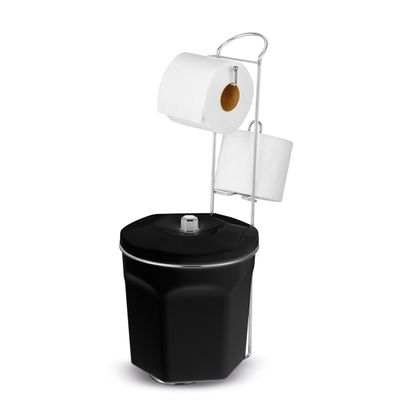 Porta Papel Higiênico com Lixeira Preta 6L Suporte para 2 Rolos Cromado - kit com 2 unidades