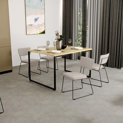 Kit 4 Cadeiras Decorativa Estofada Para Sala De Jantar Base Em Aço Allana L02 Linho Cru - Lyam Decor