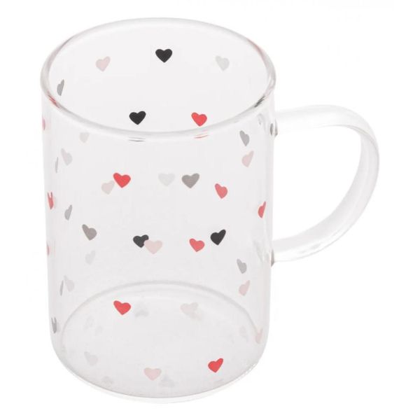 Xícara Caneca De Vidro Corações Love 200 Ml - Lyor