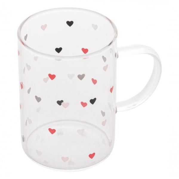 Xícara Caneca De Vidro Corações Love 200 Ml - Lyor