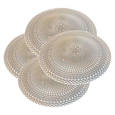 Jogo Americano 4 Peças Mesa Posta Mesa Redondo Linha Luxo Tamanho Grande Modelo Lotus em PVC Dourado