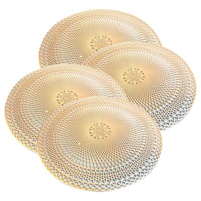 Jogo Americano 4 Peças Mesa Posta Mesa Redondo Linha Luxo Tamanho Grande Modelo Lotus em PVC Ouro Velho