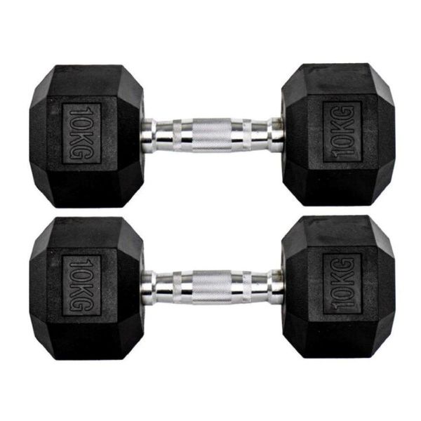 Par Halteres 10kg + 10kg Dumbbell Sextavado Emborrachado Pegada Cromada Gallant (GDb10F3B-Pt)