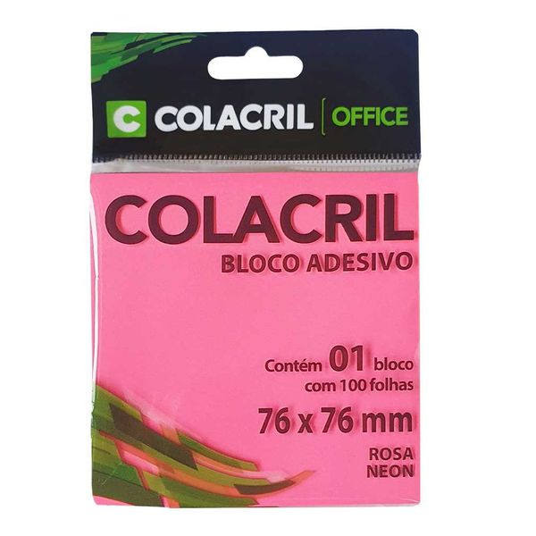 BLOCO DE NOTAS ADESIVAS 76x76MM 100FL ROSA NEON COLACRIL