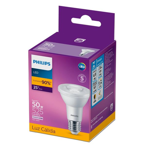 Lâmpada Led Philips PAR20 4.9W amarela 2700K BV E27