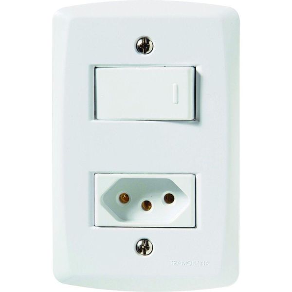 Conjunto 4x2 com 1 Interruptor Paralelo 10 A 250 V e 1 Tomada 2P+T 10 A 250 V Tramontina Lux2 Branco