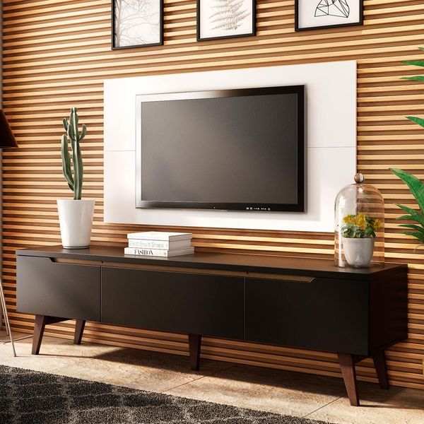 Rack Madesa Reims e Painel para TV até 55 Polegadas 2 Portas e 1 Gaveta Preto/Branco Cor:Preto/Branco