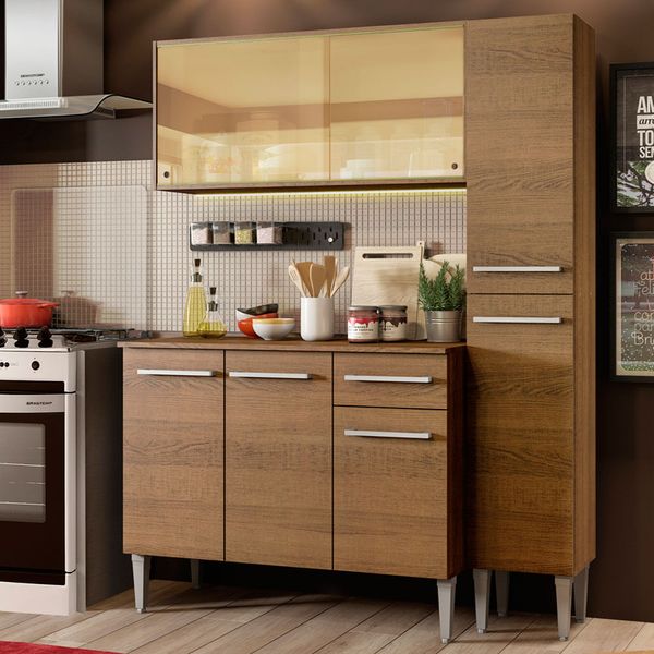 Cozinha Compacta Madesa Emilly Gold com Armário, Balcão e Paneleiro Rustic Cor:Rustic