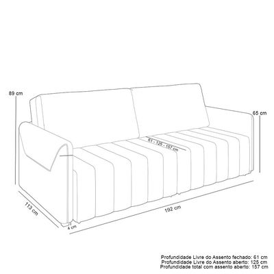 Sofá Cama Retrátil para Sala de Estar 192cm Porthos M03 Veludo Marrom - Lyam Decor