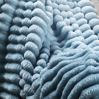 Coordenado Cobre Leito e Cobertor Fluflu Queen Ultrasoft Alto Relevo Dupla Face - Azul