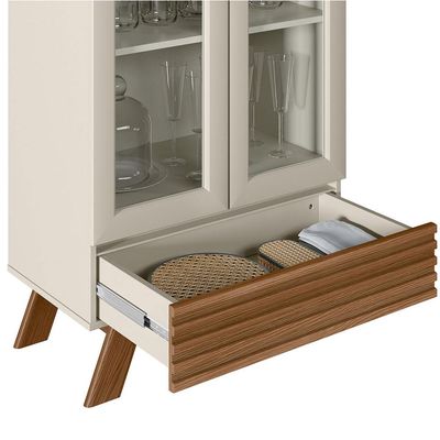 Cristaleira Para Sala De Jantar 02 Portas 01 Gaveta Geórgia L05 Off White Freijó - Lyam Decor