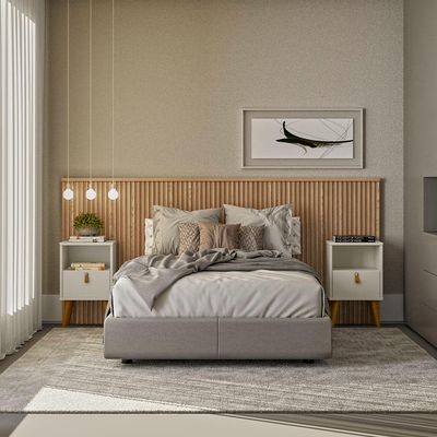 Cabeceira De Madeira Ripada Para Cama De Casal 240 cm Celine L05 Carvalho - Lyam Decor