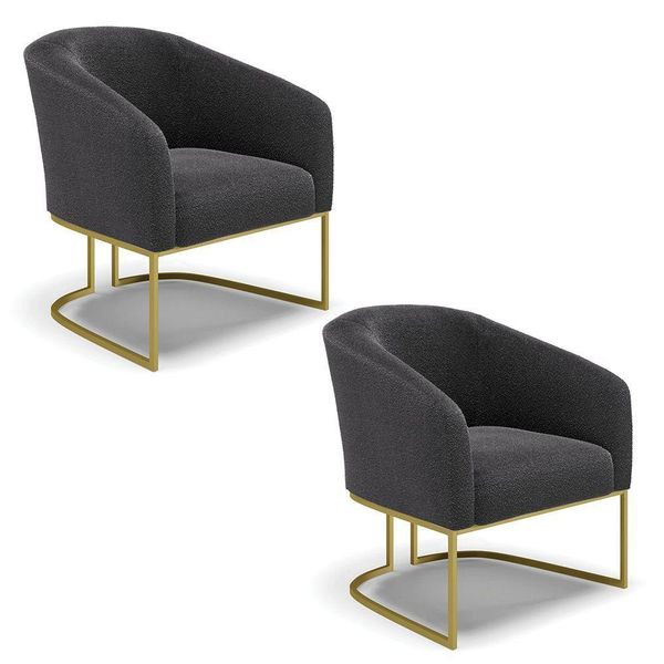 Kit 2 Poltronas Stella Bouclê Base Metálica Industrial Dourado - D'rossi Cor Grafite