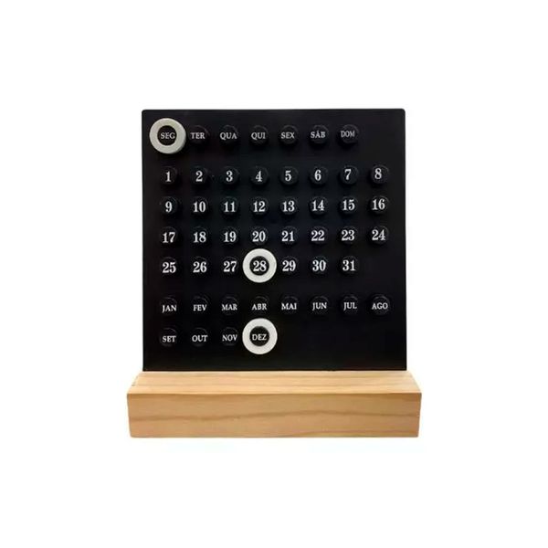 Calendário Permanente de Plástico Base de Madeira