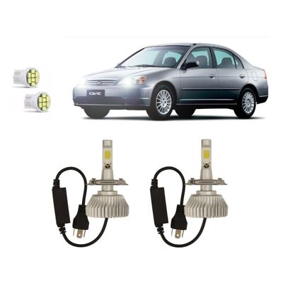 Kit Lâmpadas Super Led Farol Alto Baixo Civic 1991 à 2003