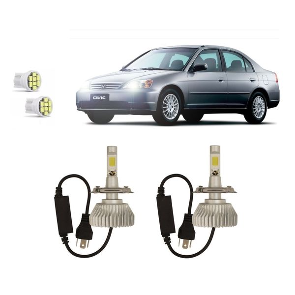 Kit Lâmpadas Super Led Farol Alto Baixo Civic 1991 à 2003 Kit Lâmpadas Super Led Farol Alto Baixo Civic 1991 à 2003
