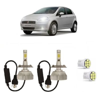 Kit Lâmpadas Super Led Farol Alto Baixo Punto 2008 à 2014